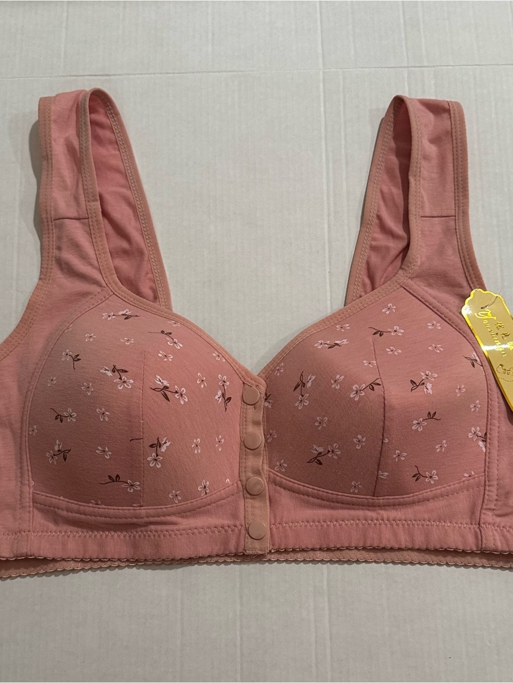 NWT Women's Peach Floral Front-Close Comfort Bralette Sz L/XL